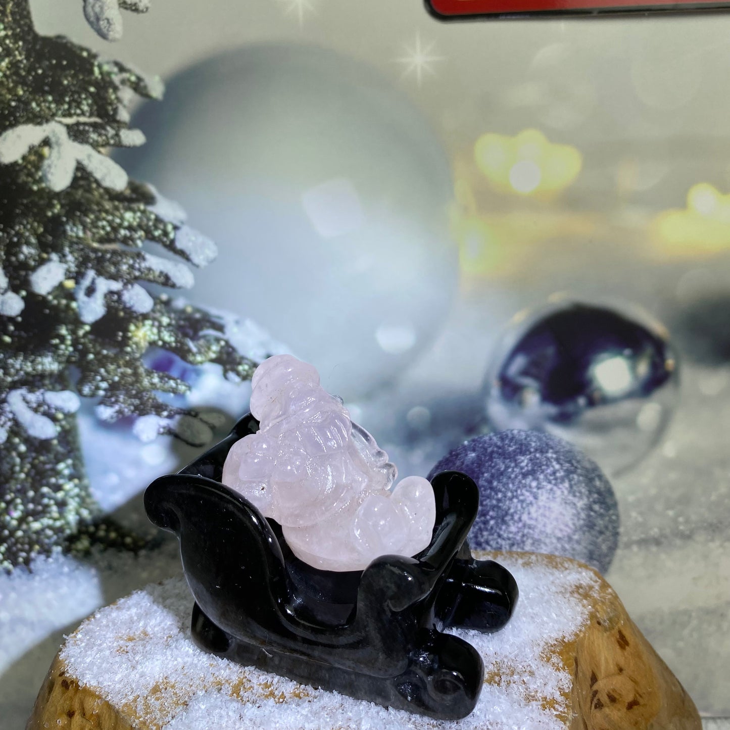 Silver Obsidian Sleigh Car&Rose Quartz Santa