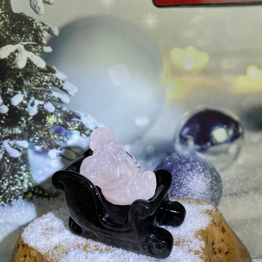 Silver Obsidian Sleigh Car&Rose Quartz Santa